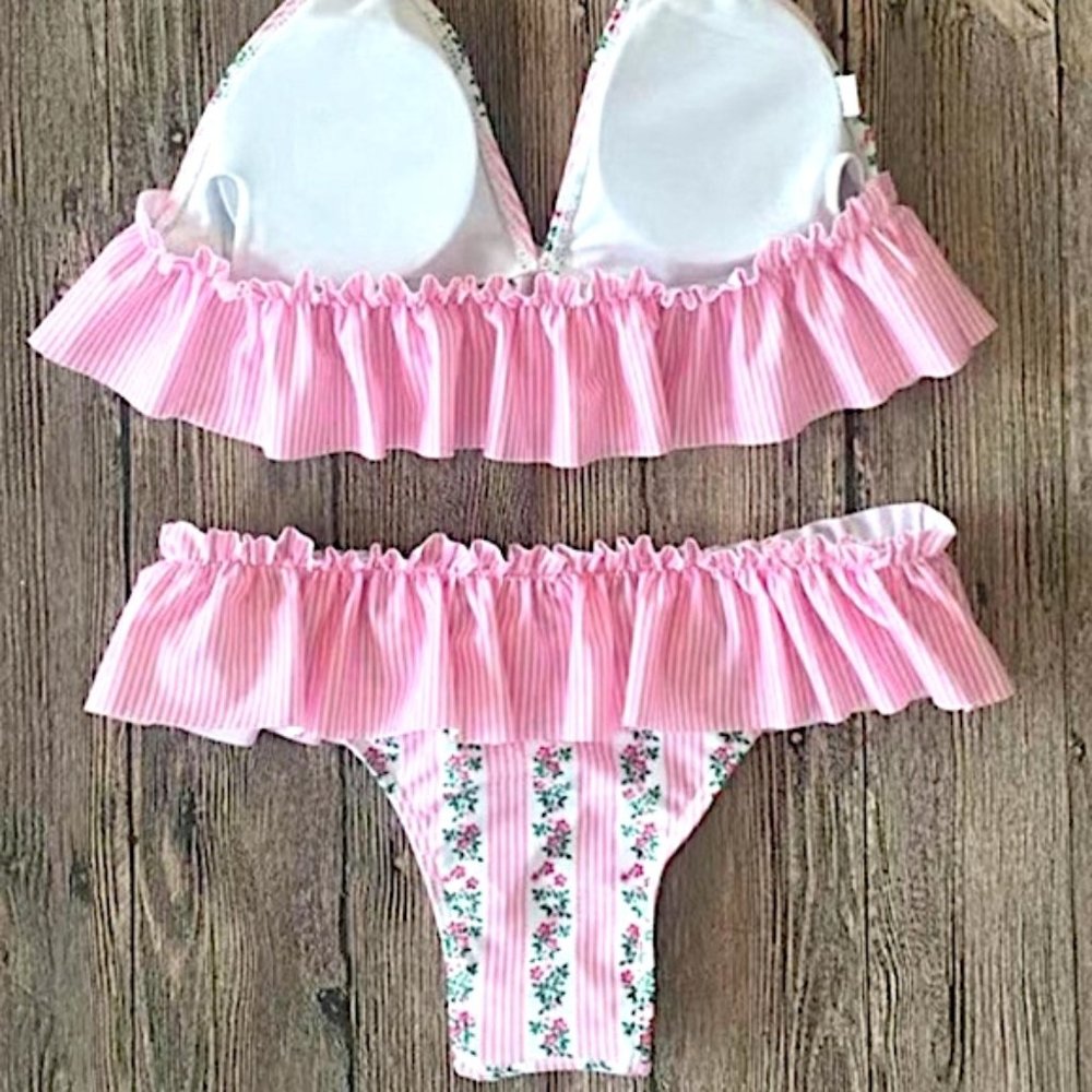 Pink Ruffle Floral Bikini Set - Picture 3 of 4